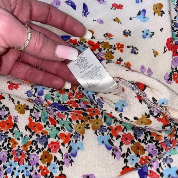 Democracy blouse top floral print boho bubble sleeve Lace V-neck SZ SM Aztec - Picture 4 of 10